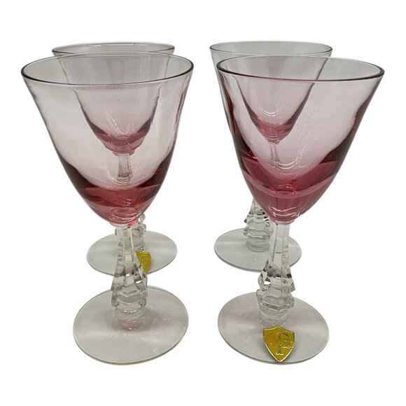 Tiffin Franciscan Wisteria Pink Wine Stemware Set of 4 Vintage Glassware MCM - Picture 1 of 11
